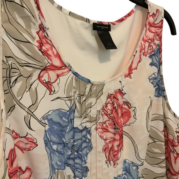 Ann Taylor Cream Tank Top Floral Blue Pink XL - Picture 2 of 5